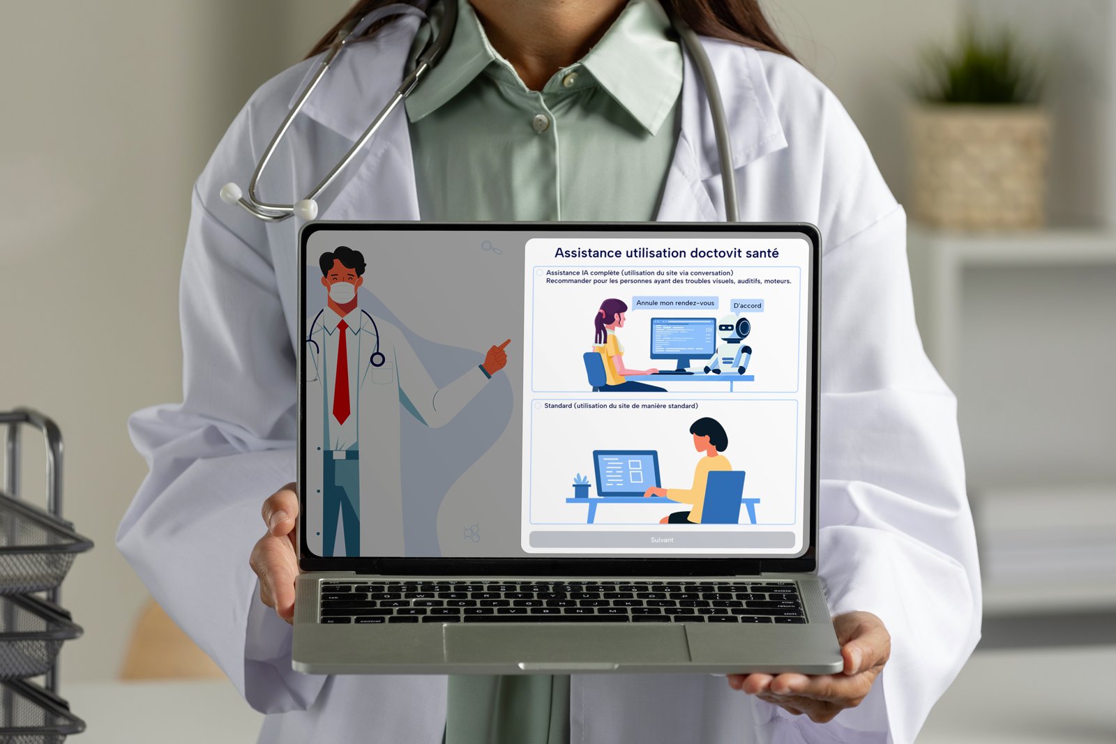Écran d'assistance de Doctovit Santé sur un ordinateur portable