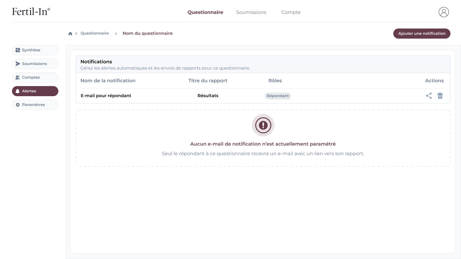 Gestion des notifications et alertes e-mail Fertil-In
