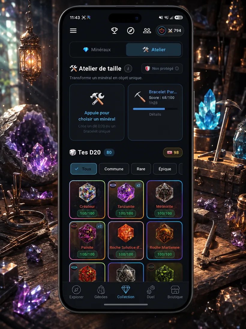 Geode GoFind, collection de minéraux