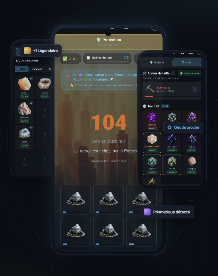 Geode GoFind — captures d'écran de l'app mobile