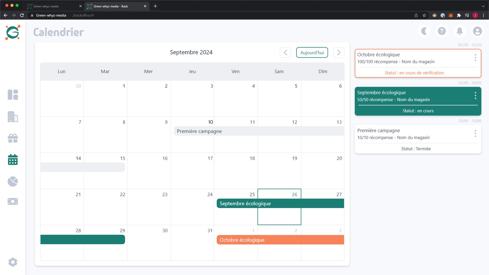 Calendrier des campagnes Green Whyz Media