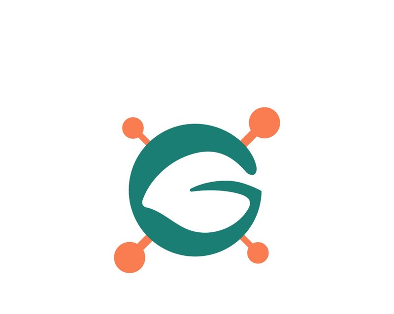 Logo Green Whyz Media, feuille en G et nœuds moléculaires