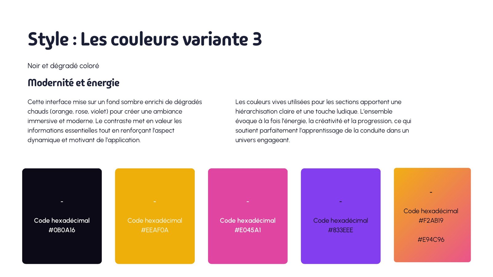 Palette Odygo, noir et dégradé coloré