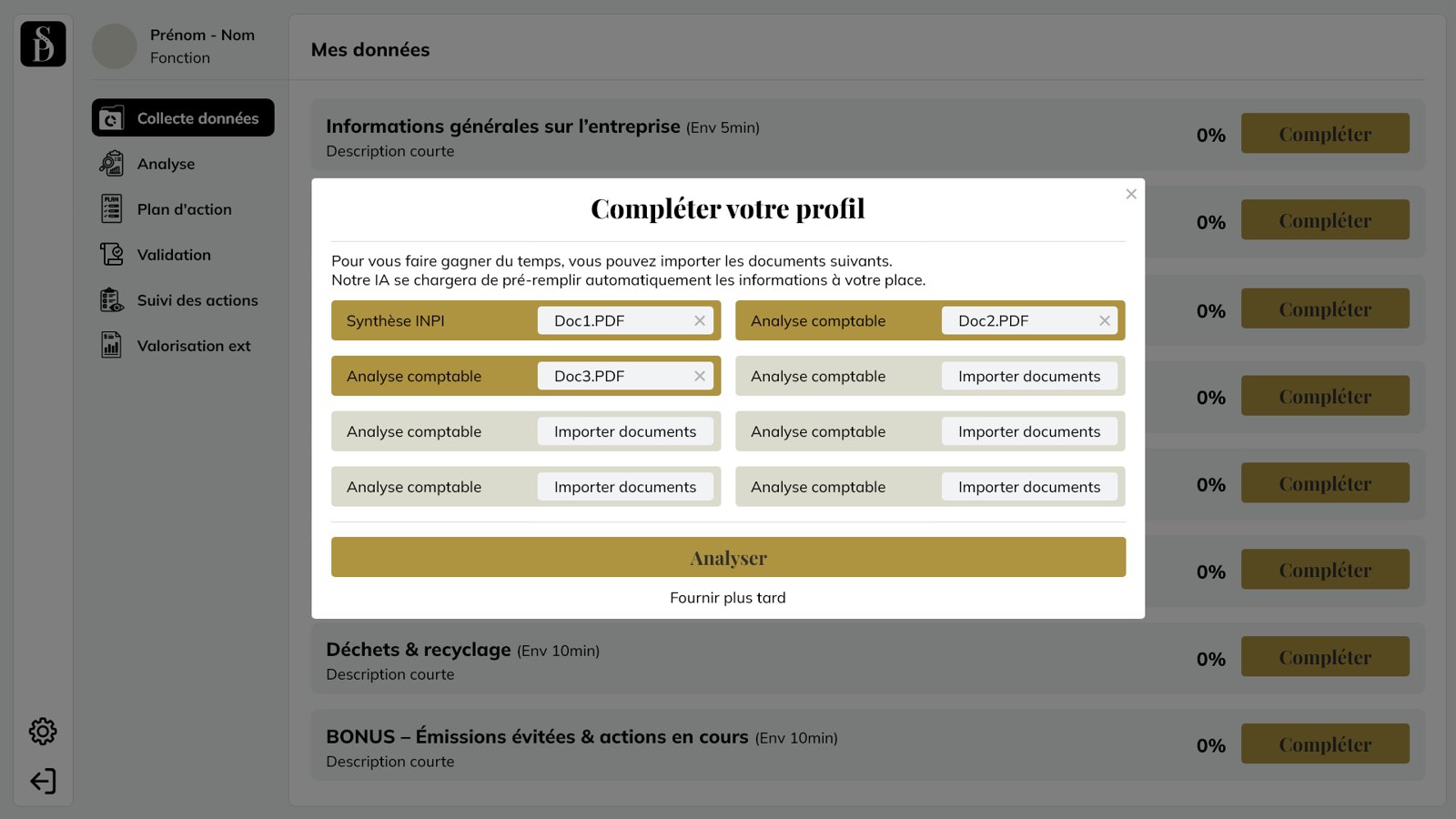 Import de documents pré-rempli par IA Stactif Digital