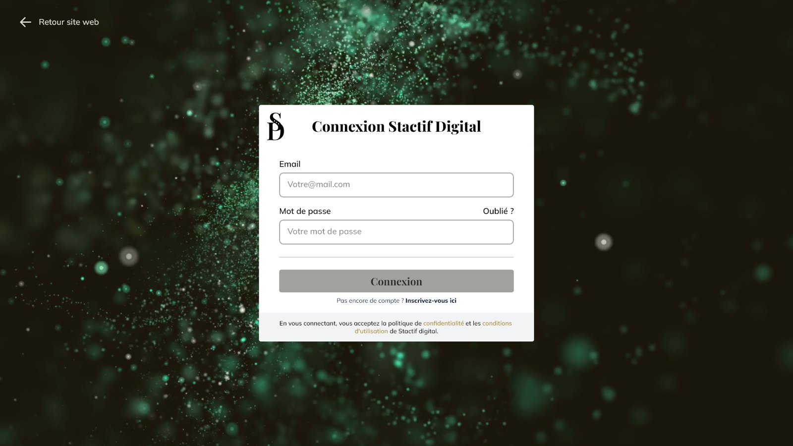 Écran de connexion de la plateforme Stactif Digital