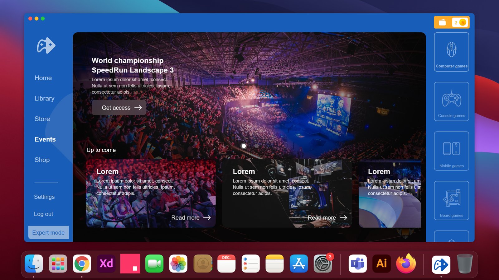 Événements e-sport sur le launcher Swob
