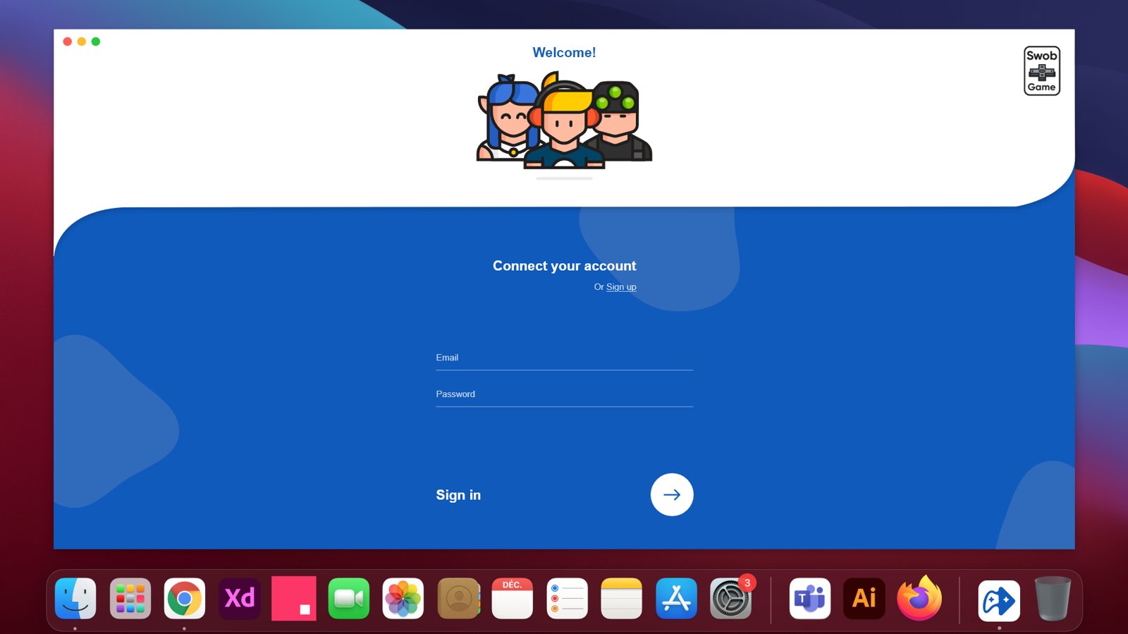 Écran de connexion du launcher Swob