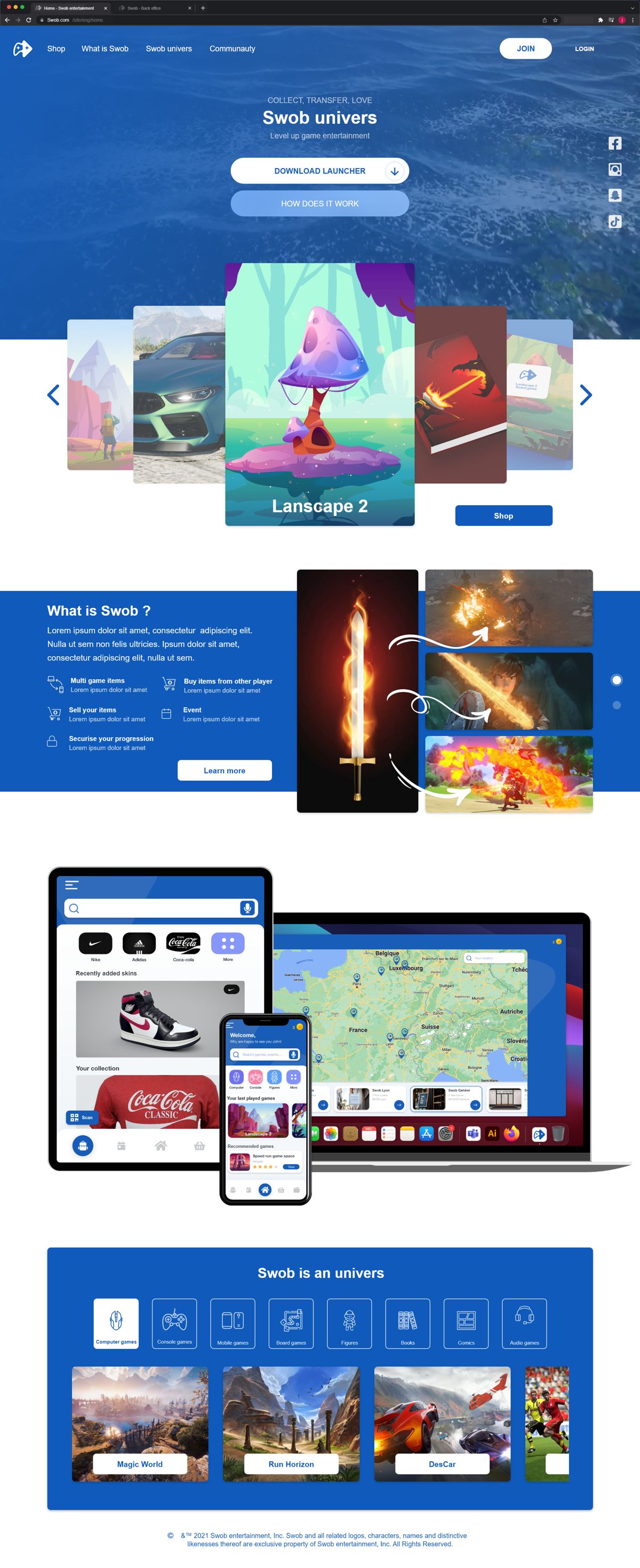 Page d'accueil du site Swob