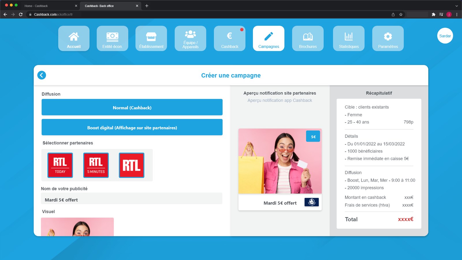Création de campagne dans le back-office Walletz