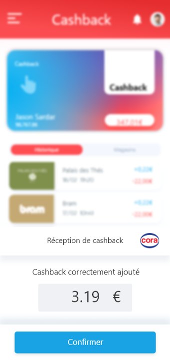 Réception de cashback dans l'app Walletz