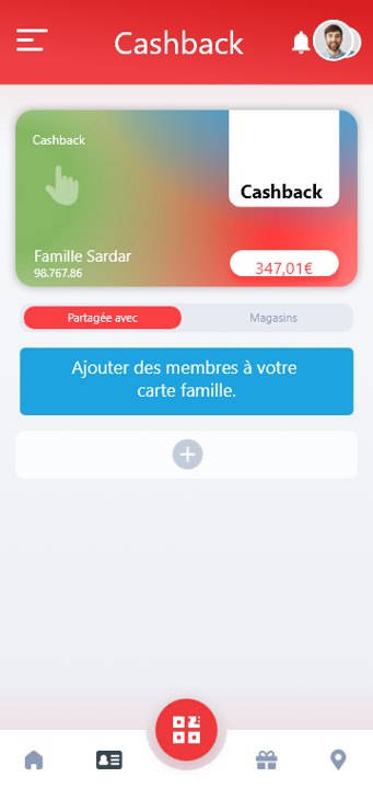 Accueil de l'app Walletz avec la carte cashback